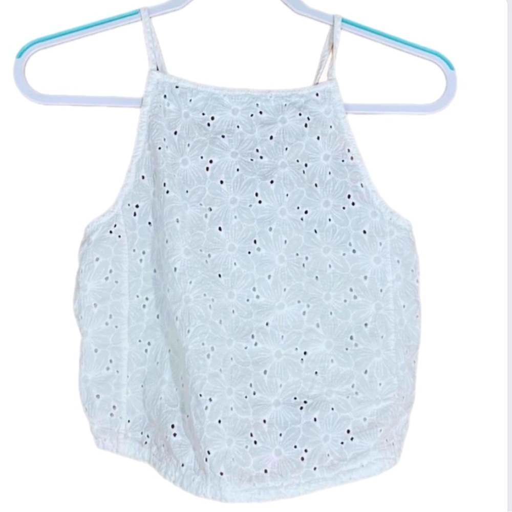 Brandy Melville Laguna Eyelet Halter Top White Open Back Tie Cotton OS - Picture 2 of 6